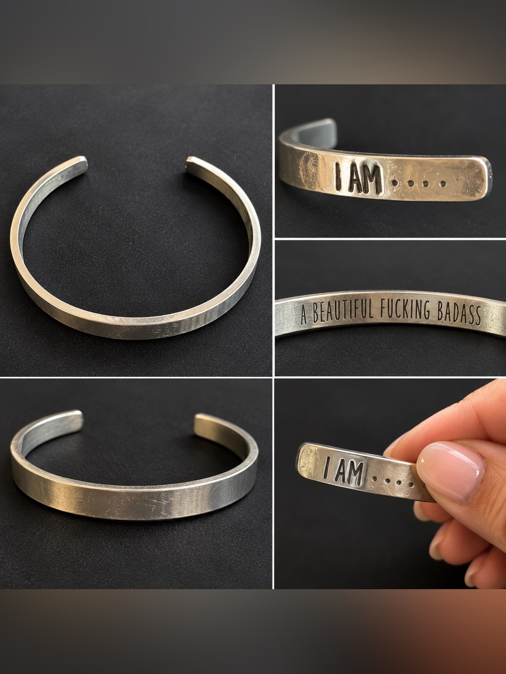 “I AM… A Beautiful Fucking Badass” Hidden Message Cuff Bracelet